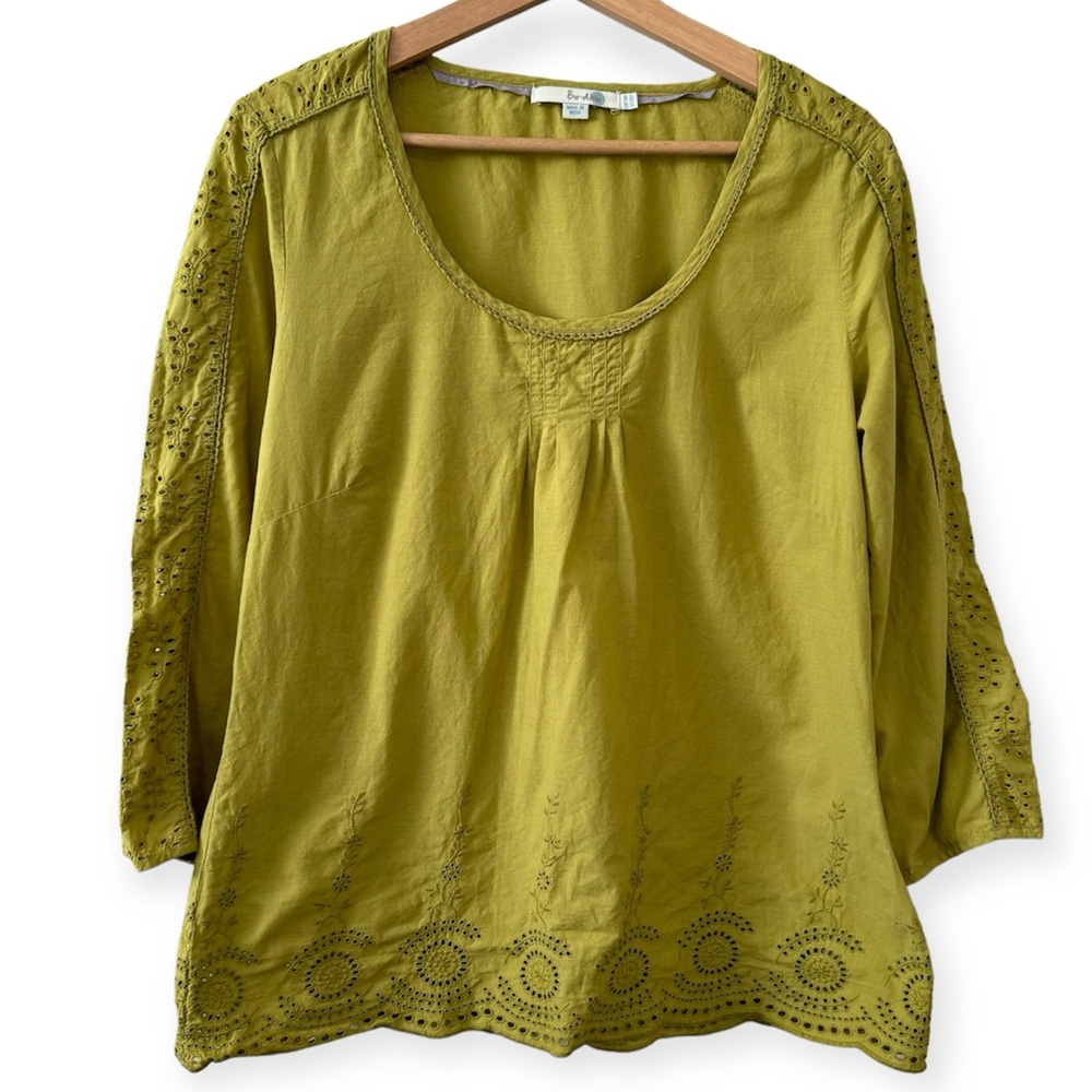 Boden Eyelet Embroidered Long Sleeve 100% Cotton Blouse size 10